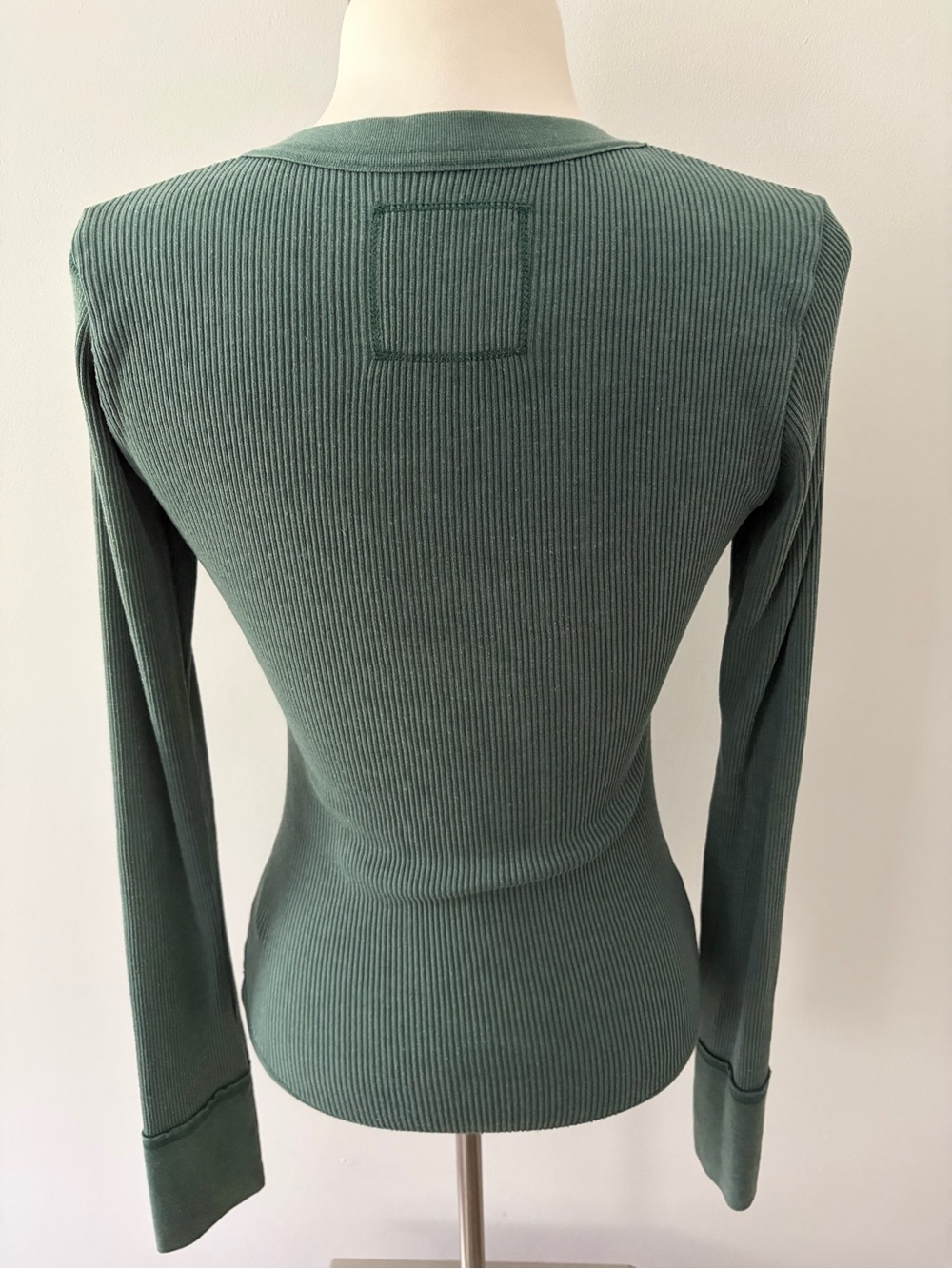 aerie Henley Essential Layering T-Shirt Ribbed Long-Sleeve Green S Cabincore - Picture 7 of 8